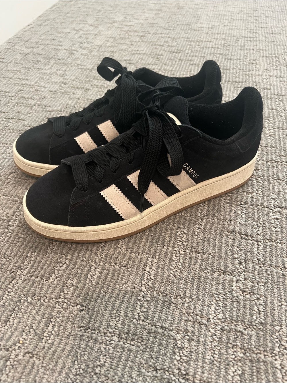 adidas Women's Black Suede Sneakers with Cream Stripes